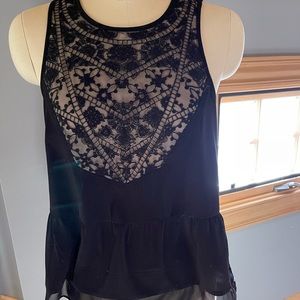 American Eagle Black Lace Peplum Blouse